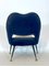 Italienischer Sessel aus blauem Stoff & Messing, 1950er 5