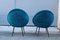 Small Italian Blue Velvet Black Stiletto Metal Egg Chairs, 1950s, Set of 2 8