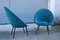 Small Italian Blue Velvet Black Stiletto Metal Egg Chairs, 1950s, Set of 2 15