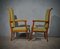 Mid-Century Walnut Brass & Velvet Armchairs, 1950, Set of 2, Image 5