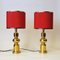 Swedish Brass Table Lamps with Red Shades from Aneta, 1970s, Set of 2 2