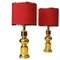 Klassische schwedische Tischlampen aus Messing mit roten Schirmen von Aneta, 1970er, 2er Set 1