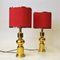 Swedish Brass Table Lamps with Red Shades from Aneta, 1970s, Set of 2, Image 9