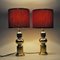 Swedish Brass Table Lamps with Red Shades from Aneta, 1970s, Set of 2 3