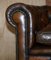 Cigar Brown Leather & Walnut Chesterfield Sofa, Image 12