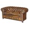 Cigar Brown Leather & Walnut Chesterfield Sofa 1