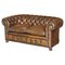 Zigarrenbraunes Leder & Nussholz Chesterfield Sofa 1