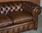 Cigar Brown Leather & Walnut Chesterfield Sofa, Image 4