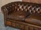 Cigar Brown Leather & Walnut Chesterfield Sofa, Image 3