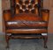 Wingback Armchairs in Hand Dyed Cigar Brown Leather in the Style of William Morris, Set of 2 11