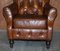 Aged Brauner Leder Chesterfield Clubsessel 9