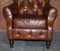 Aged Brown Leather Chesterfield Club Armchair 9