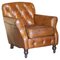 Aged Brauner Leder Chesterfield Clubsessel 1