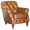 Aged Brown Leather Chesterfield Club Armchair, Image 1