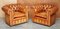 Chesterfield Club Sofa & Sessel aus Braunem Leder, 3er Set 2