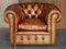 Chesterfield Club Sofa & Sessel aus Braunem Leder, 3er Set 4