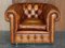 Canapé Chesterfield Club et Fauteuils en Cuir Marron, Set de 3 9