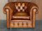 Chesterfield Club Sofa & Armchairs in Brown Leather, Set of 3, Image 9