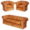 Canapé Chesterfield Club et Fauteuils en Cuir Marron, Set de 3 1