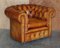 Chesterfield Club Sofa & Sessel aus Braunem Leder, 3er Set 3