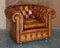 Chesterfield Club Sofa & Armchairs in Brown Leather, Set of 3 8