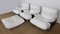 Weiße Marsala Roset Line Edition Armlehnstühle mit Fußhocker aus weißem Leder von Michel Ducaroy für Ligne Roset, 1970er, 4er Set 4