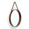 Wooden Frame & Leather Strap Round Mirror, 1960s, Image 1