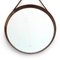 Miroir Rond avec Cadre en Bois et Bracelet en Cuir, 1960s 6