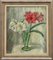 Peinture à l'Huile Mid-Century d'Amaryllis Rouge et Blanche dans un Vase, Suède 1