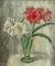 Dipinto ad olio Mid-Century di Amaryllis rosso e bianco in vaso, Immagine 2