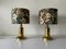 Flower Illustrated Fabric Shade & Brass Table Lamps, 1980s, Set of 2 3