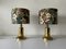 Flower Illustrated Fabric Shade & Brass Table Lamps, 1980s, Set of 2, Image 3