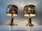 Flower Illustrated Fabric Shade & Brass Table Lamps, 1980s, Set of 2 4