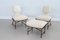 Mid-Century Italian Wood & Bouclé Slipper Chairs & Footstool, 1950, Set of 3, Image 19