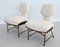 Mid-Century Italian Wood & Bouclé Slipper Chairs & Footstool, 1950, Set of 3, Image 9