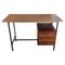 Small Mid-Century Italian Cross Bar Desk in Wood & Brass, Image 1