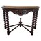 French Console Table in Carved Oak with Beveled Top & Barley Twist Legs 1
