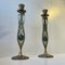 Vintage Israelian Holyland Brass Candlesticks with Green Eliats from Tamar, 1970s, Set of 2 2