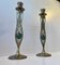 Vintage Israelian Holyland Brass Candlesticks with Green Eliats from Tamar, 1970s, Set of 2 5