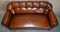 Antikes Chesterfield Sofa aus braunem Leder & Eiche 6