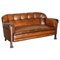 Antikes Chesterfield Sofa aus braunem Leder & Eiche 1