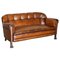 Divano Chesterfield antico in pelle marrone e quercia, Immagine 1