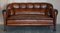 Antique Brown Leather & Oak Chesterfield Sofa 2