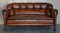 Antique Brown Leather & Oak Chesterfield Sofa, Image 2