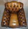 Antique Chippendale Style Chesterfield Brown Leather Armchairs, Set of 2, Image 5