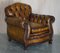 Antique Chippendale Style Chesterfield Brown Leather Armchairs, Set of 2 2