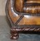 Fauteuils Chesterfield Antique Style Chippendale en Cuir Marron, Set de 2 9