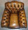 Antique Chippendale Style Chesterfield Brown Leather Armchairs, Set of 2 16