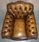 Antique Chippendale Style Chesterfield Brown Leather Armchairs, Set of 2, Image 16