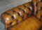 Fauteuils Chesterfield Antique Style Chippendale en Cuir Marron, Set de 2 18